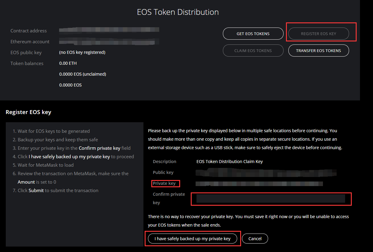 how to register eos tokens with metamask